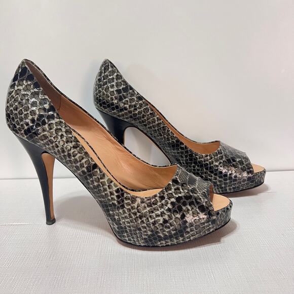Giuseppe Zanotti Snake Embossed Peep-toe Stiletto Pumps Heels Gray Women Size 38 - Picture 2 of 7